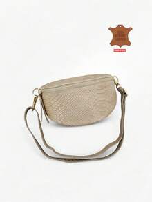 Women's Waist Bag, Genuine Italian Leather Design, Fashion Waist Pouch With Adjustable Strap, Elegant Leather Fanny Pack Suitable For Travel And Sports, Classic Retro Shoulder Bag For Commuting - Beige - View 3
