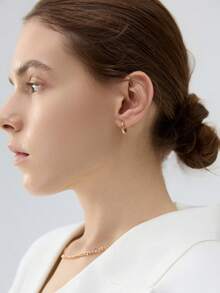 1pair European & American Fashion Personalized Simple Small Twill Texture Metallic Hoop Earrings With Two Tones Winter Gifts - Multicolor - View 3