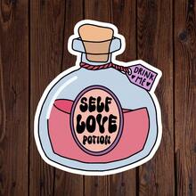 自爱药水、自我支持心理健康乙烯基贴纸、讽刺模切乙烯基贴纸、幽默防水防风雨贴纸，适用于水瓶、笔记本电脑、玻璃杯、汽车、日记本和户外使用，耐用、可拆卸、可重复使用和高品质学校用品，返校