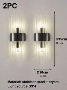 1 pieza/2 piezas Aplique de pared moderno de oro con cristal y base de acero inoxidable de alta calidad para café, sala de estar, dormitorio, decoración del hogar, aplique de pared, lámparas de decoración de habitación