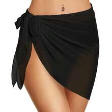 2pcs/1pc Women Black & White Beach Cover Up Sarong & Bikini Swimsuit Set, Suitable For Beach Travel For Dress - Black and White - View 11