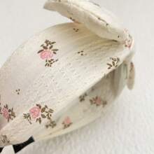 1 Pc Countryside Rose Floral Lace Mesh Bow Headband, Wide Headpiece For Top Of Head