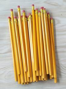 12/24pcs HB Wooden Pencils With Eraser Tops, Stationary And Study Supplies School Supplies,Back To School