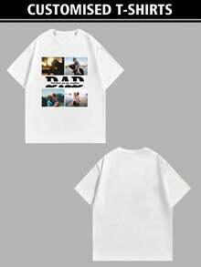 Personalized Mother's/Father's Day/Boyfriend Gift, Custom Men's T-Shirt With Your Text, Photo, And Name Ornamental,Dawg Stylish,Fashion,Hipster,Contracted,Easy Costume,Modest Fashion,Minimal Chic,Casual Custom,Unique,Personalized Ideal Gifts For Him Family,Boyfriend,Friends,Children - White - View 3