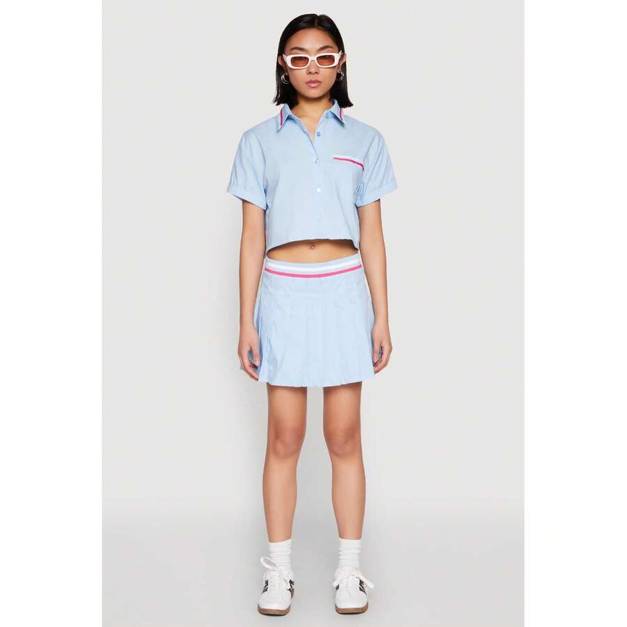 Poplin Varsity Stripe Pleated Skirt - Multicolor - View 1