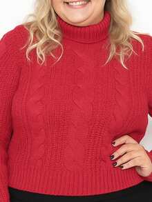 High Neck Braided Knit Blouse - 櫻桃 - 查看 2