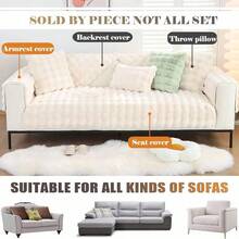 Soft Warm Faux Fur Couch Sofa Cover Thick Shaggy Fuzzy Sectional Couch Cover NonSlip Solid Color Plush Sofa Slipcover Furniture Protector For Pets Cream 28x28 - Cream - View 3