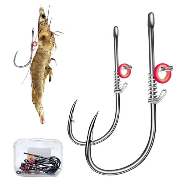 10 piezas Ganchos de sujeción para camarones vivos Accesorios de pesca Anzuelos con rebaba y agujero Anzuelos de pesca Portiaños de pesca