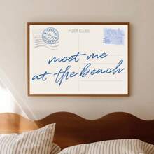 1pc Unframed Meet Me At The Beach Post Card Wall Art Poster Canvas Print Minimalist Summer Coastal Granddaughter Beachy Aesthetic Decor Painting For Apartment,Living Room,Bedroom,Modern Home Decoration