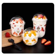 10pcs/20pcs/30pcs U-Shape Lidded Cupcake Cups, Ice Cream Cups, Juice Cups, Fruit Milk, Bubble Tea Cups, Super Cute Round Mini Heat-Resistant Cups