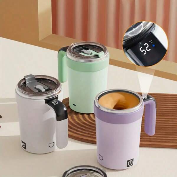 1 Stück 380ml elektrisch automatischer magnetischer Rührbecher, abnehmbarer Sockel, 150mAh USB wiederaufladbarer multifunktionaler automatischer Rührbecherr, Edelstahl Reise-Kaffeebecher, Rührbecher mit Digitalanzeige, perfekt für Kaffee, Milch, Schokolade