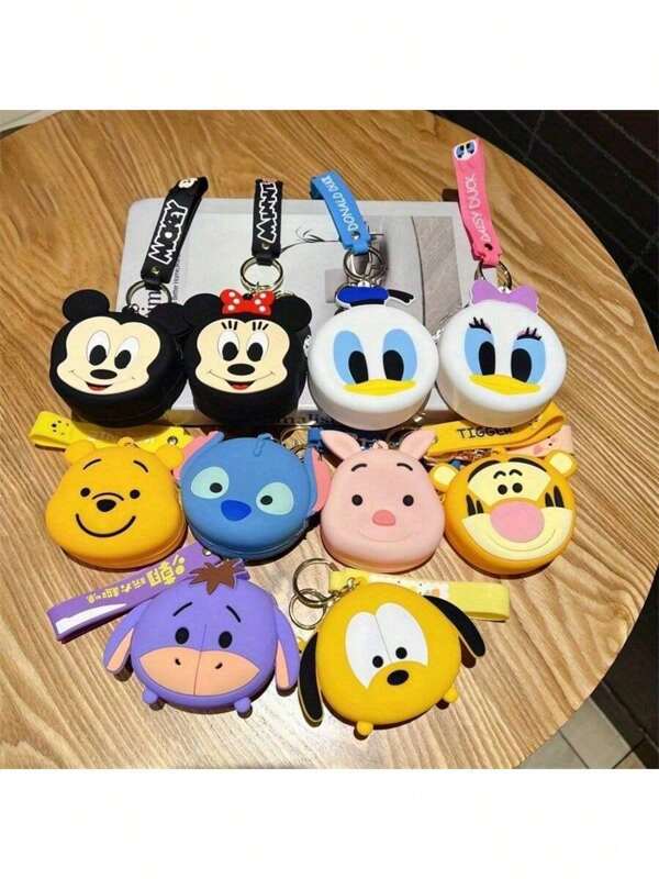 1pc Disney Cartoon Winnie The Pooh Coin Purse Keychain, Cute Pendant Bag Charm, Earphone Cable Organizer, Small Gift, School Supplies,Back To School