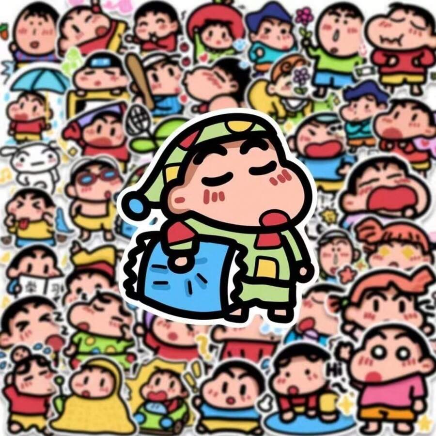 CRAYON SHINCHAN 60 Sheets Crayon Shin-Chan Cartoon Stickers, Cute Expression Stickers For Notebooks, Planners, DIY Decorations