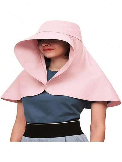 1 件夏季女士帽子户外防紫外线护颈遮阳帽钓鱼徒步大帽檐披肩防晒马尾帽纯色