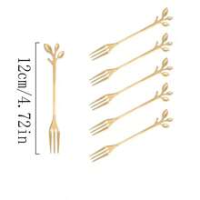 12/6/3/1pcs Stainless Steel Dessert Forks, 4.72inch Fruit Forks With Leaf Shaped Handles, Suitable For Home Afternoon Tea, Cafe, Fruit, Cake, Dessert, Minimalist And Elegant Stainless Steel Forks, Kitchen Essential, Tableware, Salad, Vegetable,School Supplies
