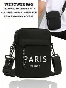 意大利米兰男士时尚牛津斜挎包，休闲风格，大容量，竖款牛津斜挎包，可调节肩带，日常通勤单肩包，黑色 - 不可水洗，多种款式可选 - 黑色 - 查看 9