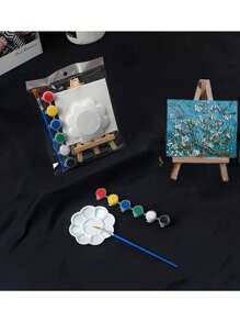 Mini Stretch Leinwand Acrylfarben Set in sechs Farben, ausgestattet mit Staffelei und Farbpalette - DIY Kunst und Handwerkskunst, geeignet zum Malen und Zeichnen, inklusive Leinwand und Pinsel, Familienspiele, ideal für Abschlussfeiern, Abschlussgeschenke, Geburtstagsgeschenke, Geschenke zur Abschlusszeit, Lernmaterialien, Schulsachen, Rückkehr zur Schule Zubehör