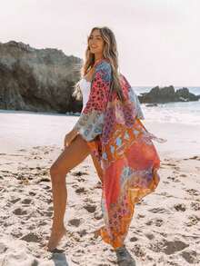 Beautiful Nomad Floral Printed Bohemian Casual Spring Open Front Long Sleeve Kimono - Multicolor - View 6