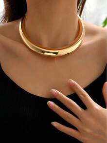 1pc Exaggerated Smooth Golden Choker Necklace, Suitable For Daily Wear - Yellow Gold - View 1