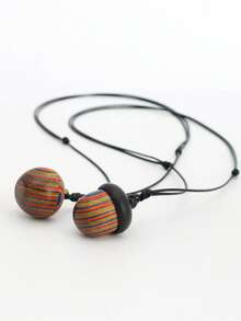 1pc Wax Rope & Wooden Acorn Pendant Necklace, Colorful Apple Pendant Necklace, Multicolor Wooden Rainbow Pine Cone Necklace, Unisex Jewelry