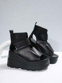 Summer New Breathable Women Black Thick Sole Lace-Up Ankle Boots With Back Zipper, Fashion Versatile Comfortable Soft Bottom Platform High Heel Sandals Suitable For Casual, Holiday, Party, Beach Wear, Plus Size - Black - View 3