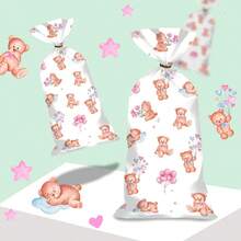 10 件/50 件/100 件粉色泰迪熊婴儿送礼袋，配金色扭结，适用于性别揭晓、婴儿送礼会、生日、沐浴派对、儿童节、婚礼、新娘送礼会、泰迪熊主题派对礼品袋、婴儿送礼会装饰、宝宝公告