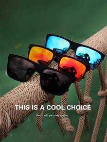 3 件装复古休闲 PC 镜框方形眼镜，适合开车钓鱼和高尔夫 - 彩色 - 查看 5