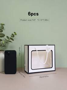 1/2/6/12 piezas Bolsas de regalo con ventana de visualización transparente, bolsas de regalo marrones, bolsas de regalo blancas, bolsas de regalo de tamaño pequeño, adecuadas para cumpleaños, bodas, floristerías, Navidad, Día de San Valentín, Día de la Madre, temporada de graduación, embalaje y almacenamiento - Borde blanco y negro - Ver 7