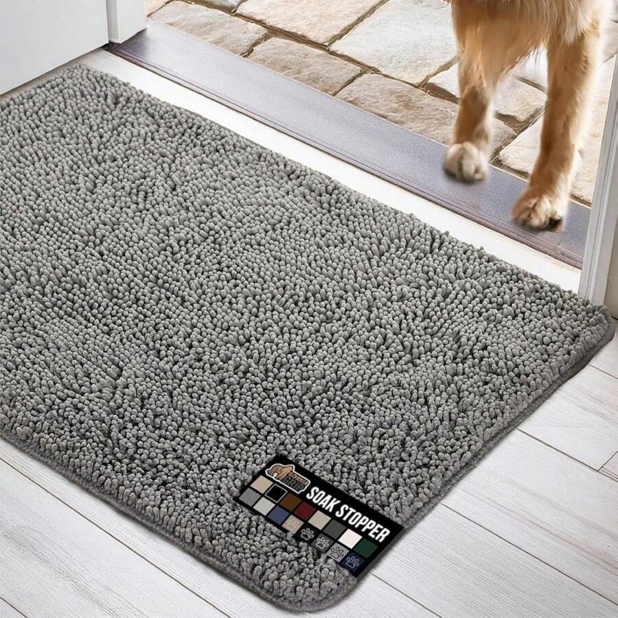 Ultra Absorbent Grippy Doormat For Muddy Dog Paws, Machine Washable Soakstopper Rugs Cleaner Floors, Bed Mat For Dirty Dogs, Indoor Entrance Door Rug Pet Bed Mats 24x17 Gray - Grey - View 1