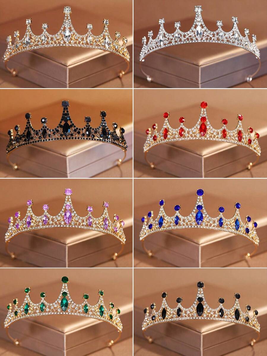 1pc Rhinestone Crown Bride Wedding Tiara Princess Birthday Hair Accessories Alloy Rhinestone Crown - Multicolor - View 1