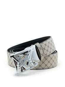 beaytar 1pc New Fashion Men's Belt, Classic Letter Design, High Quality Alloy Automatic Buckle, Exquisite Printing, Lightweight & Business Style