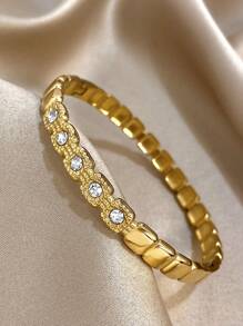 Juego de pulseras de acero inoxidable chapado en oro de 18 quilates con cristales de circonio cúbico para mujeres y niñas, regalo para el Día de la Madre, accesorio para bodas y fiestas, regalo para maestros, graduación, pulsera bohemia elegante para verano, viajes y festivales, para fiestas diarias, accesorios para rave/baile de graduación, joyería dorada amarilla