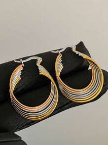 1 par de pendientes de aro colgantes de acero inoxidable con forma de cruz y círculo para mujer, de color oro y plata, con anillos triples retorcidos de dos tonos, para fiesta, club, vacaciones, regalo de Navidad