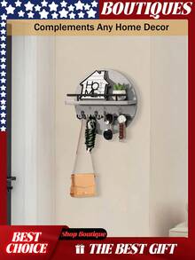 Key Holder For Wall Decorative With Shelf And Hooks, Mail Organizer Wall Mount With Sunglasses Holder, Circular Design Entryway Key Rack Hanger, Rustic Home Decor Boho Wall Decor, Key Rack, Key Holder Wall Mount, Key Holder For Wall, Key Organizer, Key Hooks For Wall, Mail Organizer Wall Mounted, Keys Holder On Wall, Key Hook, Wall Key Holder, Mail Holder, Key Hanger, Mail Holder For Wall, Car Key Holder,Shelf With Hooks, Key Hooks, Dog Leash Holder For Wall, Key Hanger Wall Mount, Key And Mail Holder For Wall - Gray-a - View 4