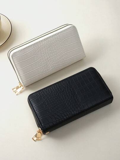 1PS 2025新款PU鳄鱼皮手拿包多卡位双层大容量双拉链女士钱包毕业礼物节日礼物。
