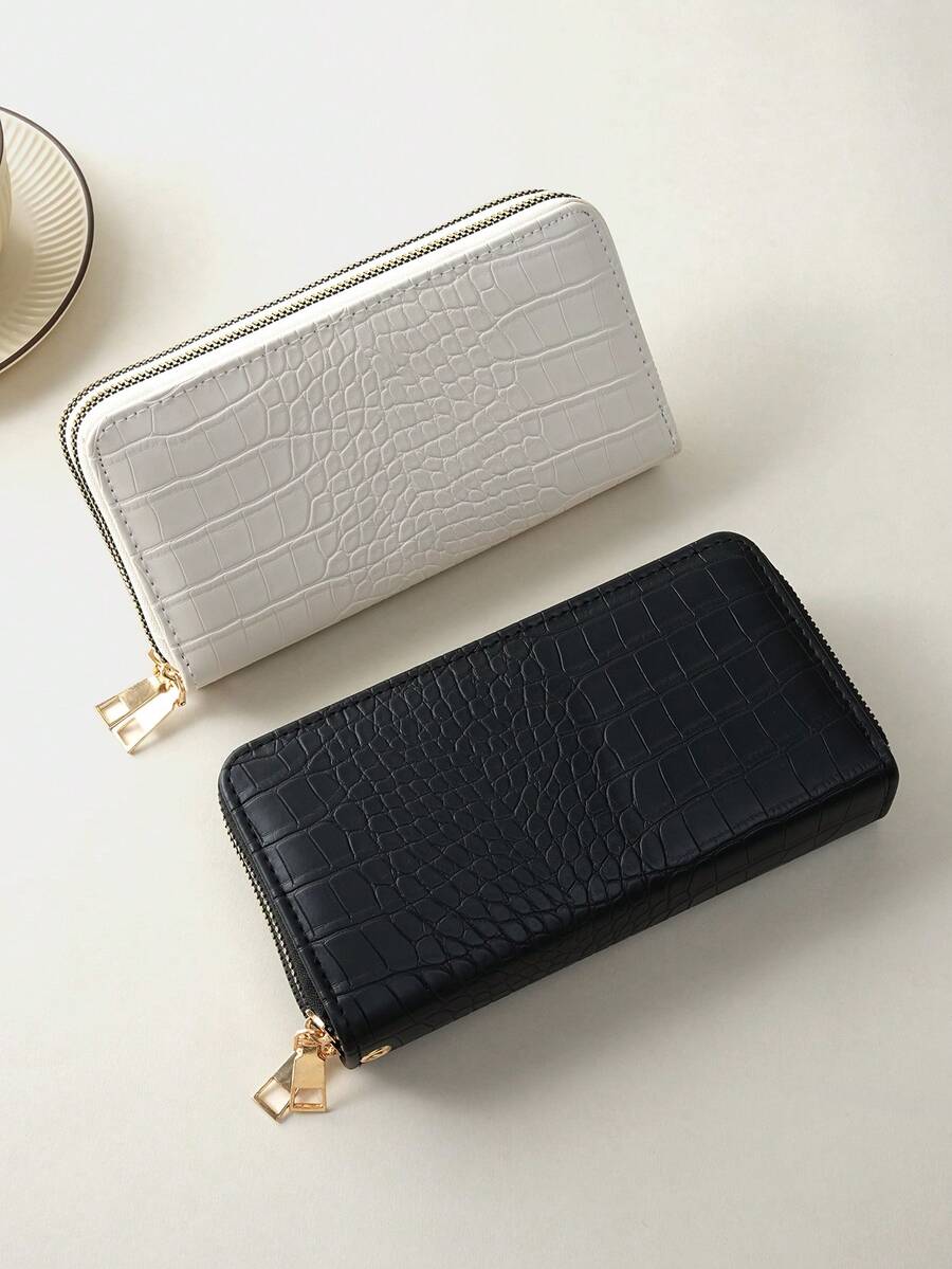 1PS 2025新款PU鳄鱼皮手拿包多卡位双层大容量双拉链女士钱包毕业礼物节日礼物。