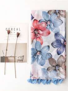 1 Peça Lenço Texturizado Feminino com Estampa Floral Grande, Xale Decorativo e Quente