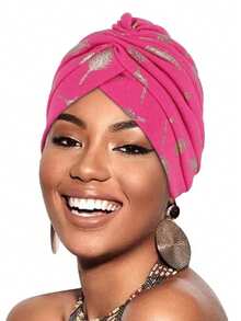 1pc Feather Foil Print Turban Hat, Cap, Chemo Cap, Conceals Gray Hair, Headwear Hair Sleep Cap - Feather Hot Stamping - View 23