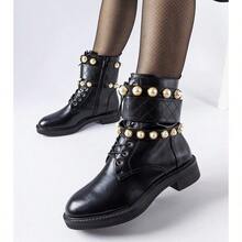 Bottes de cheville isolées noires avec perles artificielles - Noir - Voir 3