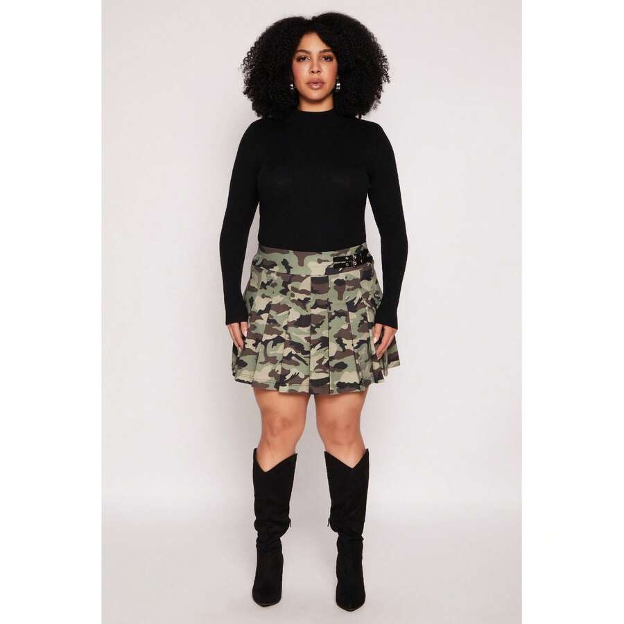 Plus Size Printed Pleated Skirt - Multicolor - View 1