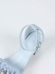 Sandalias con tacón grueso, adornadas con flores y rhinestones, estilo elegante para fiestas, para bodas y banquetes, tacones altos de satén blanco