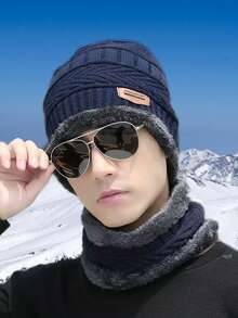 3 Pieces Set, Autumn, Winter, Women, Men. Black. Burgundy, Hat Set, Hat, Scarf, Gloves, 3 Pieces Set, Scarf With Fleece, Warm, Knitted Hat - Multicolor - View 7