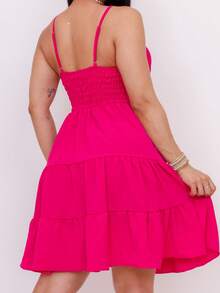 Women's Midi Dress With Straps In Duna Fabric, Loose And Lined - 玫紅色 - 查看 3