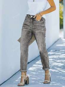 Jeans da donna a gamba dritta elasticizzati, casual e versatili, adatti per l'uso in primavera e estate