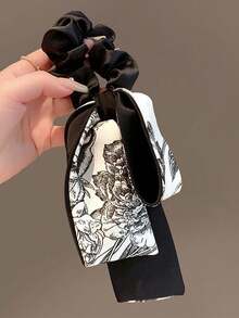 1个缎带蝴蝶结卷发发圈，女士优雅低马尾发髻发饰，头饰发带头饰