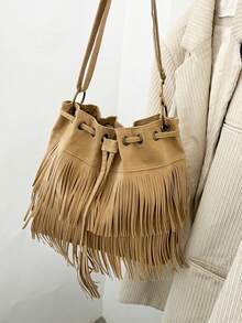 1 pieza Bolso de mano con borlas de moda y gran capacidad, bolso de hombro con cordón, bolso de mensajero, bolso casual versátil, regalo ideal para vacaciones, apropiado para uso diario - Multicolor - Ver 13