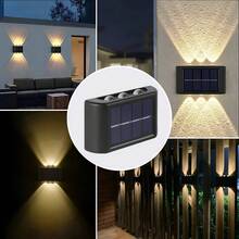 1 pièce Lumière solaire de clôture à 6 LED, éclairage vers le haut et le bas, petite lumière solaire d'escalier, convient pour le patio, le kiosque, la piscine et autres zones extérieures, peut être fixée au mur pour la maison, le jardin, le porche - Noir - Voir 6