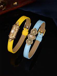 Morrocan Style Women's Metal Hollow Carved Accessory Faux Leather Bracelet Belt, Adjustable Size For Women, Party, Birthday, Anniversary Jewelry Gift - Multicolor - View 5