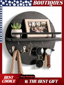 Key Holder For Wall Decorative With Shelf And Hooks, Mail Organizer Wall Mount With Sunglasses Holder, Circular Design Entryway Key Rack Hanger, Rustic Home Decor Boho Wall Decor, Key Rack, Key Holder Wall Mount, Key Holder For Wall, Key Organizer, Key Hooks For Wall, Mail Organizer Wall Mounted, Keys Holder On Wall, Key Hook, Wall Key Holder, Mail Holder, Key Hanger, Mail Holder For Wall, Car Key Holder,Shelf With Hooks, Key Hooks, Dog Leash Holder For Wall, Key Hanger Wall Mount, Key And Mail Holder For Wall - Black-a - View 2