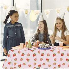 EcoParty Strawberry Themed Disposable Tableware Set - Paper Plates, Paper Cups, Napkins, Suitable For Bridal Shower, Birthday, Retirement, Appetizer, Wedding - Pink - View 5